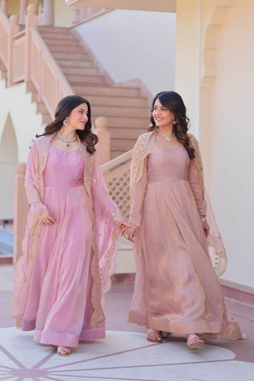 Chiffon Full Sleeve Gown With Dupatta - MYLUXURY LANE ENTERPRISE